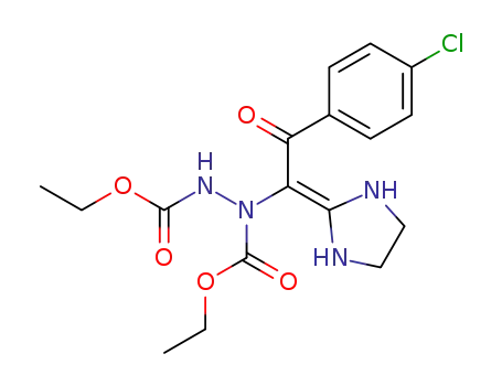 Molecular Structure of 112030-73-6 (1,2-Hydrazinedicarboxylic acid,
1-[2-(4-chlorophenyl)-1-(2-imidazolidinylidene)-2-oxoethyl]-, diethyl
ester)