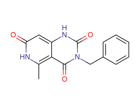 Molecular Structure of 141946-12-5 (Pyrido[4,3-d]pyrimidine-2,4,7(1H,3H,6H)-trione,
5-methyl-3-(phenylmethyl)-)