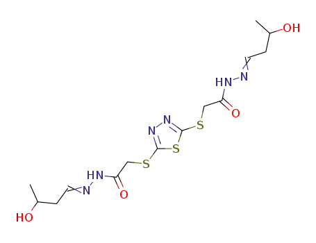 {5-[3-Hydroxy-but-(E)-ylidene-hydrazinocarbonylmethylsulfanyl]-[1,3,4]thiadiazol-2-ylsulfanyl}-acetic acid [3-hydroxy-but-(E)-ylidene]-hydrazide