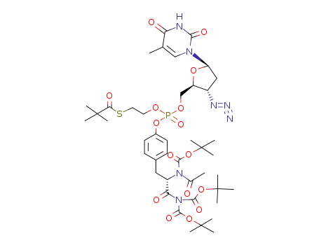 Molecular Structure of 503157-88-8 (5'-Thymidylic acid, 3'-azido-3'-deoxy-,
4-[(2S)-2-[acetyl[(1,1-dimethylethoxy)carbonyl]amino]-3-[bis[(1,1-dimeth
ylethoxy)carbonyl]amino]-3-oxopropyl]phenyl
2-[(2,2-dimethyl-1-oxopropyl)thio]ethyl ester)