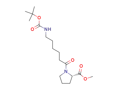 Molecular Structure of 870753-90-5 (L-Proline, 1-[6-[[(1,1-dimethylethoxy)carbonyl]amino]-1-oxohexyl]-,
methyl ester)