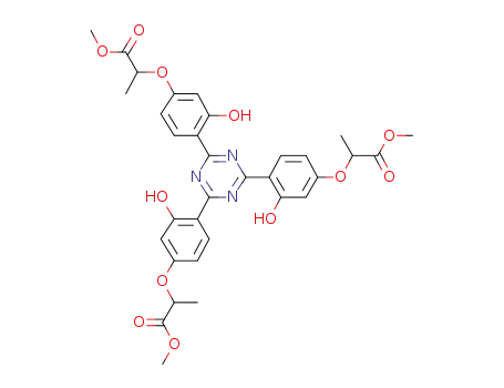Molecular Structure of 250264-23-4 (Propanoic acid,
2,2',2''-[1,3,5-triazine-2,4,6-triyltris[(3-hydroxy-4,1-phenylene)oxy]]tris-,
trimethyl ester)