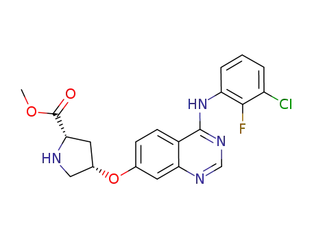 Molecular Structure of 849345-44-4 (L-Proline, 4-[[4-[(3-chloro-2-fluorophenyl)amino]-7-quinazolinyl]oxy]-,
methyl ester, (4S)-)