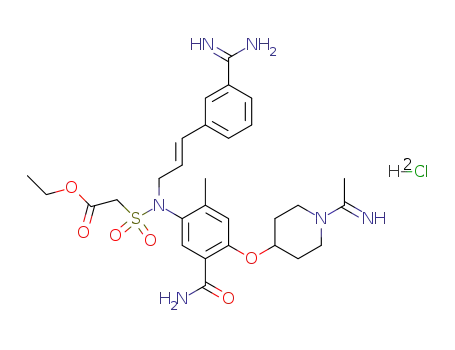 Ethyl N-[4-(1-acetimidoylpiperidin-4-yloxy)-5-carbamoyl-2-methylphenyl]-N-[3-(3-amidinophenyl)-2-(E)-propenyl]sulfamoylacetate dihydrochloride