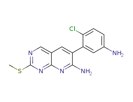 Molecular Structure of 850451-73-9 (Pyrido[2,3-d]pyrimidin-7-amine,
6-(5-amino-2-chlorophenyl)-2-(methylthio)-)
