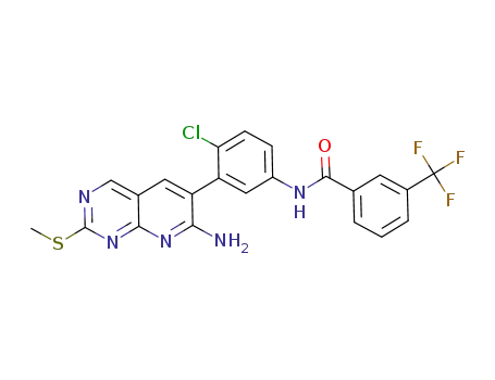 Molecular Structure of 850451-74-0 (Benzamide,
N-[3-[7-amino-2-(methylthio)pyrido[2,3-d]pyrimidin-6-yl]-4-chlorophenyl]
-3-(trifluoromethyl)-)