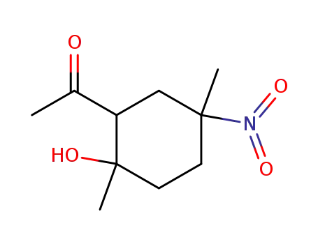 Molecular Structure of 7404-77-5 (1-(2-hydroxy-2,5-dimethyl-5-nitrocyclohexyl)ethanone)