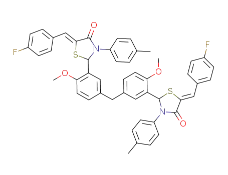 5-[(Z)-1-(4-fluorophenyl)methylidene]-2-(5-3-[5-[(Z)-1-(4-fluorophenyl)methylidene]-3-(4-methylphenyl)-4-oxo-1-3-thiazolan-2-yl]-4-methoxybenzyl-2-methoxyphenyl)-3-(4-methylphenyl)-1,3-thiazolan-4-one