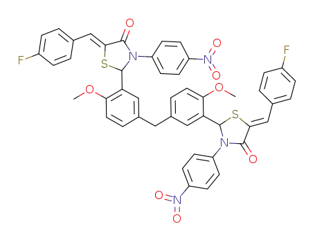 5-[(Z)-1-(4-fluorophenyl)methylidene]-2-(5-3-[5-[(Z)-1-(4-fluorophenyl)methylidene]-3-(4-nitrophenyl)-4-oxo-1,3-thiazolan-2-yl]-4-methoxybenzyl-2-methoxyphenyl)-3-(4-nitrophenyl)-1,3-thiazolan-4-one