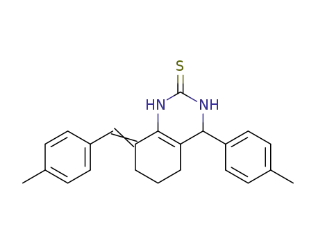 Molecular Structure of 65331-29-5 (2(1H)-Quinazolinethione,
3,4,5,6,7,8-hexahydro-4-(4-methylphenyl)-8-[(4-methylphenyl)methylene]
-)