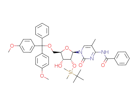 Molecular Structure of 160107-13-1 (Cytidine,
N-benzoyl-5'-O-[bis(4-methoxyphenyl)phenylmethyl]-2'-O-[(1,1-dimethyl
ethyl)dimethylsilyl]-5-methyl-)