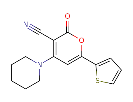 Molecular Structure of 757235-61-3 (2H-Pyran-3-carbonitrile, 2-oxo-4-(1-piperidinyl)-6-(2-thienyl)-)