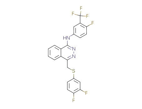Molecular Structure of 929613-69-4 (1-Phthalazinamine,
4-[[(3,4-difluorophenyl)thio]methyl]-N-[4-fluoro-3-(trifluoromethyl)phenyl]-)