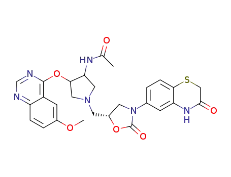 N-{(3R*,4R*)-4-(6-methoxy-quinazolin-4-yloxy)-1-[(R)-2-oxo-3-(3-oxo-3,4-dihydro-2H-benzo[1,4]thiazin-6-yl)-oxazolidin-5-ylmethyl]-pyrrolidin-3-yl}-acetamide