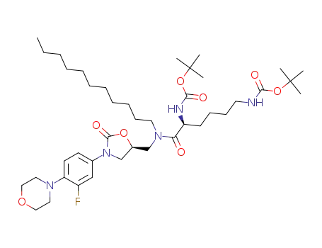 di-tert-butyl ((5s)-6-(decyl((3-(3-fluoro-4-morpholinophenyl)-2-oxooxazolidin-5-yl)methyl)amino)-6-oxohexane-1,5-diyl)dicarbamate
