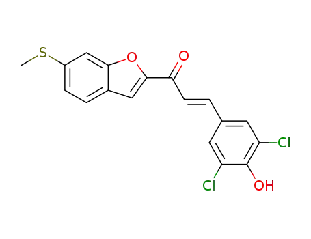 (E)-3-(3,5-dichloro-4-hydroxyphenyl)-1-(6-(methylthio)benzofuran-2-yl)prop-2-en-1-one