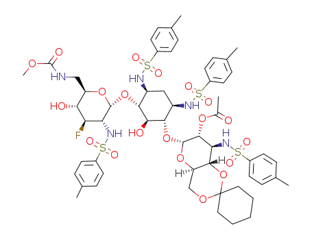 2''-O-Acetyl-4'',6''-O-cyclohexylidene-3'-deoxy-3'-fluoro-6'-N-methoxycarbonyl-1,3,2',3''-tetra-N-tosylkanamycin B