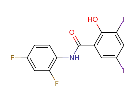 Molecular Structure of 79402-06-5 (Benzamide, N-(2,4-difluorophenyl)-2-hydroxy-3,5-diiodo-)
