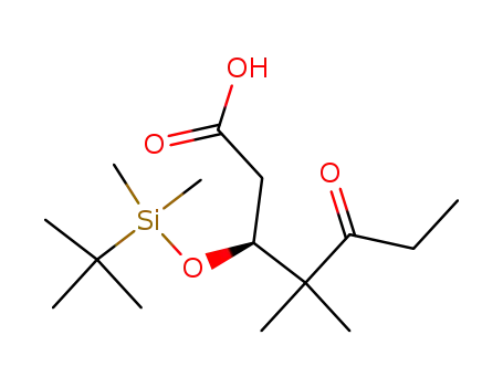 Molecular Structure of 187283-45-0 (Heptanoic acid,
3-[[(1,1-dimethylethyl)dimethylsilyl]oxy]-4,4-dimethyl-5-oxo-, (3S)-)