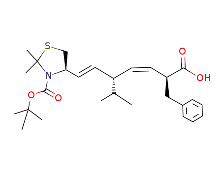 (2S,3Z,5S,6E)-2-(phenylmethyl)-5-isopropyl-7-<(5R)-N-<(tert-butyloxy)carbonyl>-2,2-dimethyl-4-thiazolidinyl>-2,6-heptadienoic acid