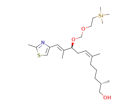 Molecular Structure of 380605-91-4 (6,10-Undecadien-1-ol,
2,6,10-trimethyl-11-(2-methyl-4-thiazolyl)-9-[[2-(trimethylsilyl)ethoxy]meth
oxy]-, (2S,6Z,9S,10E)-)