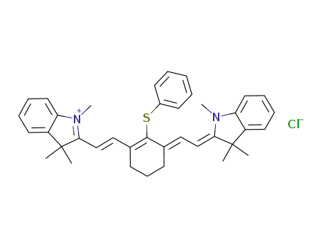 Molecular Structure of 269401-43-6 (2-[2-[3-[2-(1,3-Dihydro-1,3,3-trimethyl-2H-indol-2-ylidene)ethylidene]-2-(phenylthio)-1-cyclohexen-1-yl]ethenyl]-1,3,3-trimethyl-3H-indolium chloride)