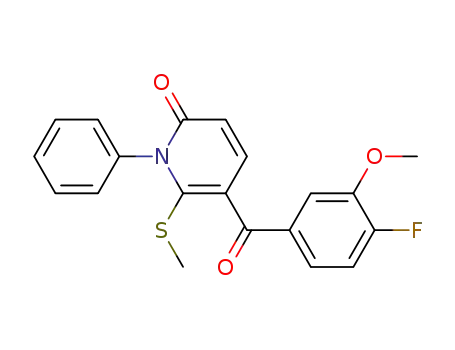 Molecular Structure of 602309-67-1 (2(1H)-Pyridinone,
5-(4-fluoro-3-methoxybenzoyl)-6-(methylthio)-1-phenyl-)