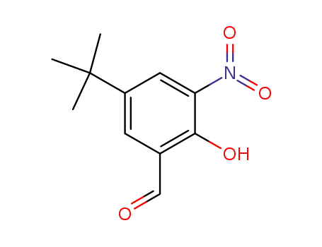 Molecular Structure of 85943-75-5 (Benzaldehyde, 5-(1,1-dimethylethyl)-2-hydroxy-3-nitro-)