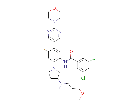 3,5-dichloro-N-[4-fluoro-2-[3-[3-methoxypropyl(methyl)amino]pyrrolidin-1-yl]-5-(2-morpholin-4-ylpyrimidin-5-yl)phenyl]benzamide