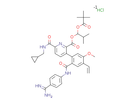 2-methyl-1-(pivaloyloxy)propyl 3-(2-((4-carbamimidoylphenyl)carbamoyl)-5-methoxy-4-vinylphenyl)-6-((cyclopropylmethyl)carbamoyl)picolinate hydrochloride