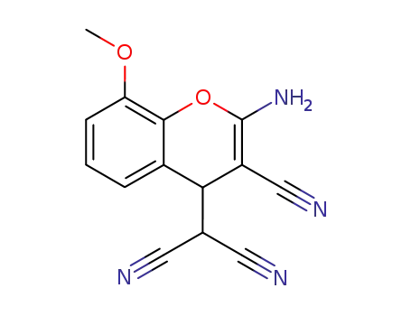Molecular Structure of 89770-21-8 (Propanedinitrile, (2-amino-3-cyano-8-methoxy-4H-1-benzopyran-4-yl)-)