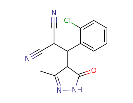 Molecular Structure of 89607-55-6 (Propanedinitrile,
[(2-chlorophenyl)(4,5-dihydro-3-methyl-5-oxo-1H-pyrazol-4-yl)methyl]-)