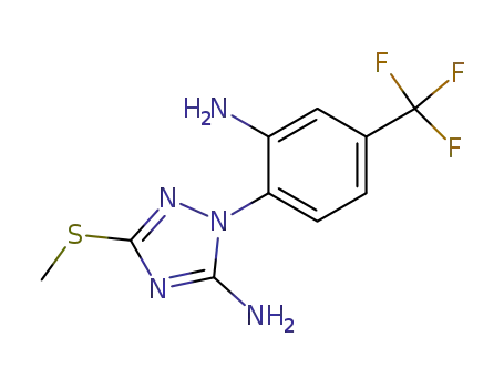 Molecular Structure of 88722-50-3 (1H-1,2,4-Triazol-5-amine,
1-[2-amino-4-(trifluoromethyl)phenyl]-3-(methylthio)-)