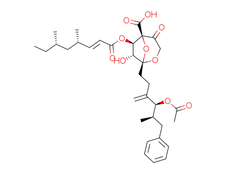 (1S,5R,6R,7R)-1-((4S,5R)-4-Acetoxy-5-methyl-3-methylene-6-phenyl-hexyl)-6-((E)-(4S,6S)-4,6-dimethyl-oct-2-enoyloxy)-7-hydroxy-4-oxo-2,8-dioxa-bicyclo[3.2.1]octane-5-carboxylic acid