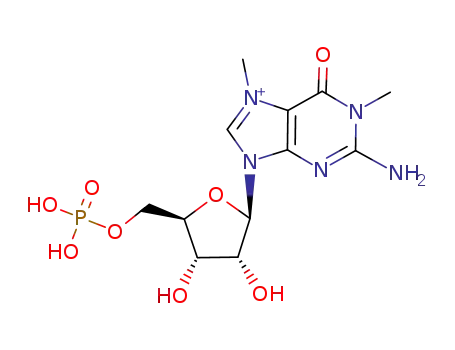 2-Amino-9-((2R,3R,4S,5R)-3,4-dihydroxy-5-phosphonooxymethyl-tetrahydro-furan-2-yl)-1,7-dimethyl-6-oxo-6,9-dihydro-1H-purin-7-ium