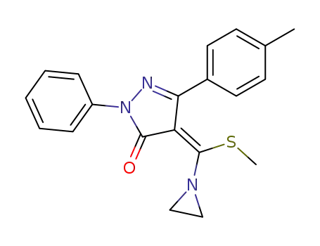Molecular Structure of 61254-28-2 ((4E)-4-[aziridin-1-yl(methylsulfanyl)methylidene]-5-(4-methylphenyl)-2-phenyl-2,4-dihydro-3H-pyrazol-3-one)