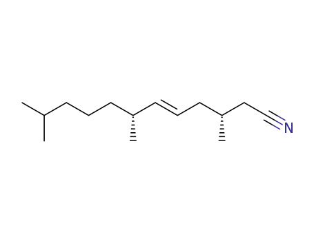 Molecular Structure of 679841-42-0 (5-Dodecenenitrile, 3,7,11-trimethyl-, (3R,5E,7R)-)