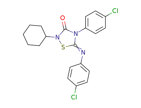 Molecular Structure of 139119-14-5 (1,2,4-Thiadiazolidin-3-one,
4-(4-chlorophenyl)-5-[(4-chlorophenyl)imino]-2-cyclohexyl-)