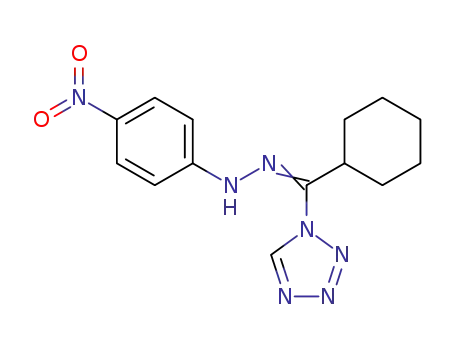 Molecular Structure of 114006-67-6 (1H-Tetrazole, 1-[cyclohexyl[(4-nitrophenyl)hydrazono]methyl]-)