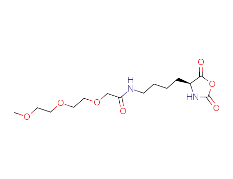 Molecular Structure of 260429-01-4 (Acetamide,
N-[4-[(4S)-2,5-dioxo-4-oxazolidinyl]butyl]-2-[2-(2-methoxyethoxy)ethoxy]
-)