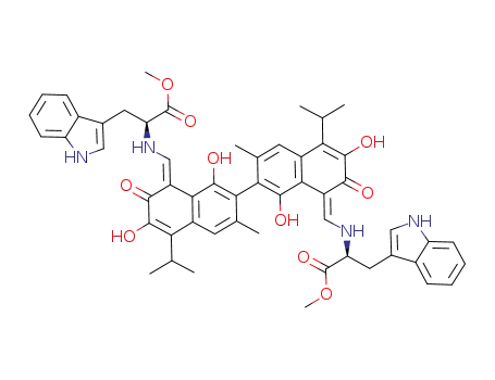 3-(1H-indol-3-yl)-2-[(1,6,1',6'-tetrahydroxy-8'-{[2-(1H-indol-3-yl)-1-methoxycarbonyl-ethylamino]-methylene}-5,5'-diisopropyl-3,3'-dimethyl-7,7'-dioxo-7',8'-dihydro-7H-[2,2']binaphthalenyl-8-ylidenemethyl)-amino]-propionic acid methyl ester