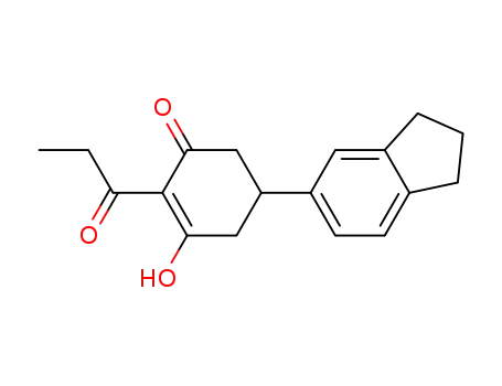 Molecular Structure of 88633-19-6 (2-Cyclohexen-1-one,
5-(2,3-dihydro-1H-inden-5-yl)-3-hydroxy-2-(1-oxopropyl)-)