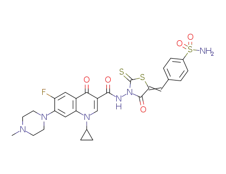 1-cyclopropyl-6-fluoro-7-(4-methylpiperazin-1-yl)quinolin-4(1H)-one-3-carboxylic acid-(2-sulfanylidene-5-p-sulfamoylphenylmethylidene-1,3-thiazolidin-4-one-3-yl)amide