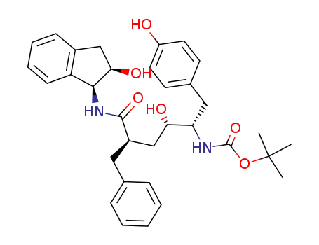 Molecular Structure of 126456-38-0 (Carbamic acid,
[(1S,2S,4R)-5-[[(1S,2R)-2,3-dihydro-2-hydroxy-1H-inden-1-yl]amino]-2-
hydroxy-1-[(4-hydroxyphenyl)methyl]-5-oxo-4-(phenylmethyl)pentyl]-,
1,1-dimethylethyl ester)