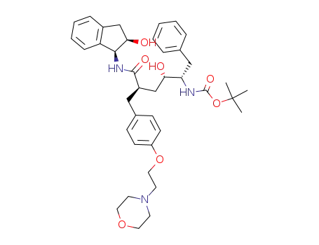 Molecular Structure of 138483-63-3 (tert-butyl {(1S,2S,4R)-1-benzyl-2-hydroxy-5-{[(1S,2R)-2-hydroxy-2,3-dihydro-1H-inden-1-yl]amino}-4-[4-(2-morpholin-4-ylethoxy)benzyl]-5-oxopentyl}carbamate)