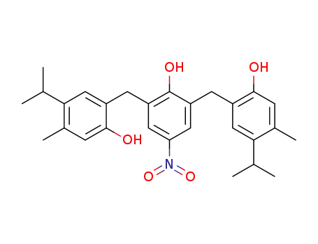 Molecular Structure of 193359-91-0 (Phenol,
2,6-bis[[2-hydroxy-4-methyl-5-(1-methylethyl)phenyl]methyl]-4-nitro-)