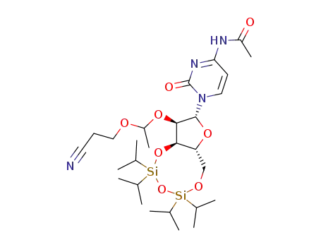 Molecular Structure of 828247-67-2 (Cytidine,
N-acetyl-2'-O-[1-(2-cyanoethoxy)ethyl]-3',5'-O-[1,1,3,3-tetrakis(1-methyl
ethyl)-1,3-disiloxanediyl]-)
