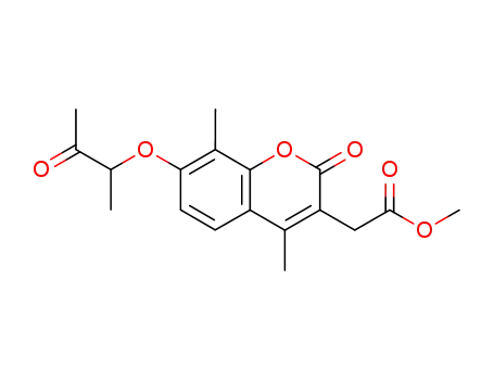 Molecular Structure of 664365-88-2 (2H-1-Benzopyran-3-acetic acid,
4,8-dimethyl-7-(1-methyl-2-oxopropoxy)-2-oxo-, methyl ester)