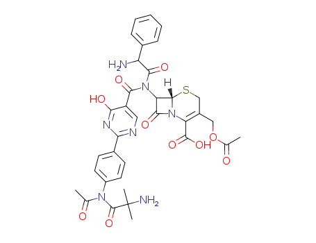 N-[2-[4-(N-acetyl-alpha-aminoisobutyrylamino)phenyl]-4-hydroxy-5-pyrimidinylcarbonyl]-7-[D-2-amino-2-phenylacetamido]-3-acetoxymethyl-3-cephem-4-carboxylic acid