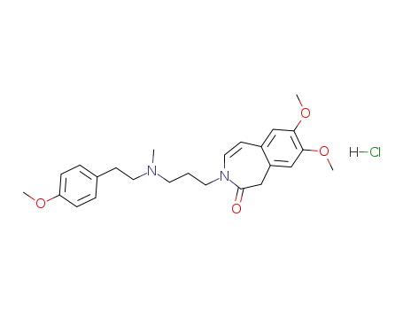 Molecular Structure of 85175-68-4 (2H-3-Benzazepin-2-one,
1,3-dihydro-7,8-dimethoxy-3-[3-[[2-(4-methoxyphenyl)ethyl]methylamino]
propyl]-, monohydrochloride)